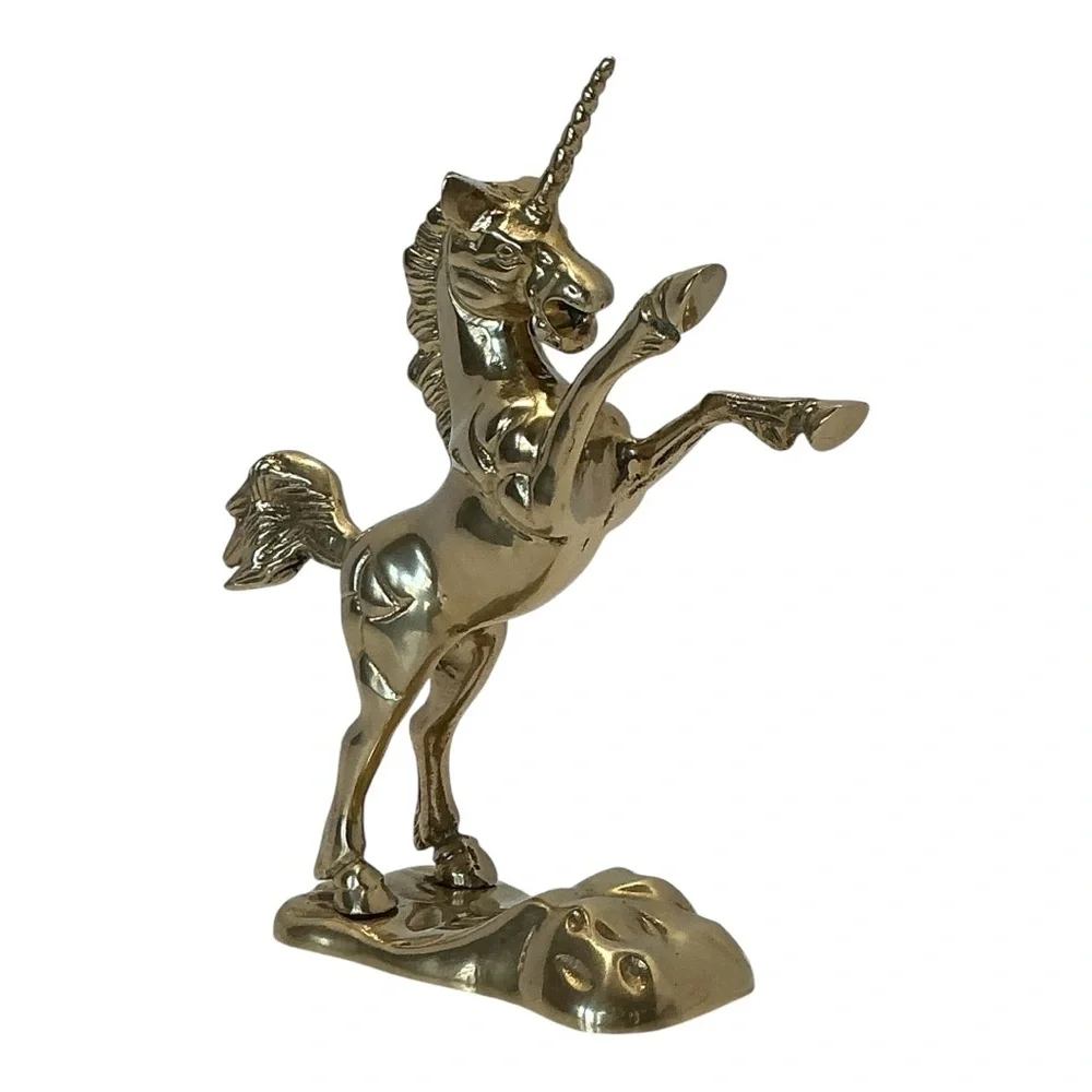 Brass Rearing Unicorn Mythical Figurine Mounted On Brass Cloud MCM 1970s Vintage - Picture 4 of 16